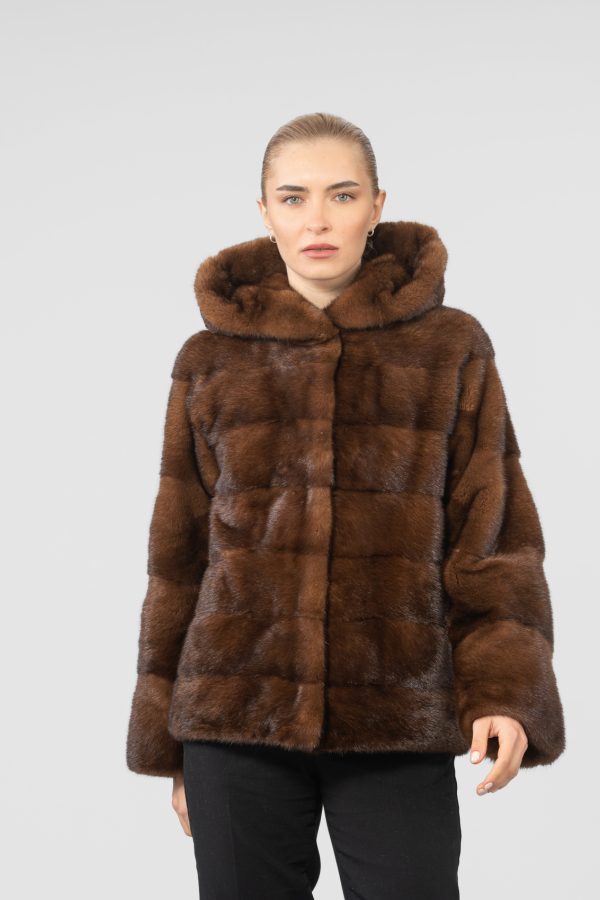 Horizontal Mink Fur Jacket With Hood