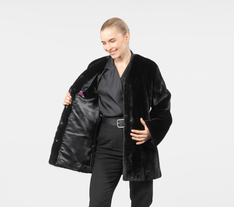 Full Pelts Mink Fur Jacket In Black Color - 100% Real Fur