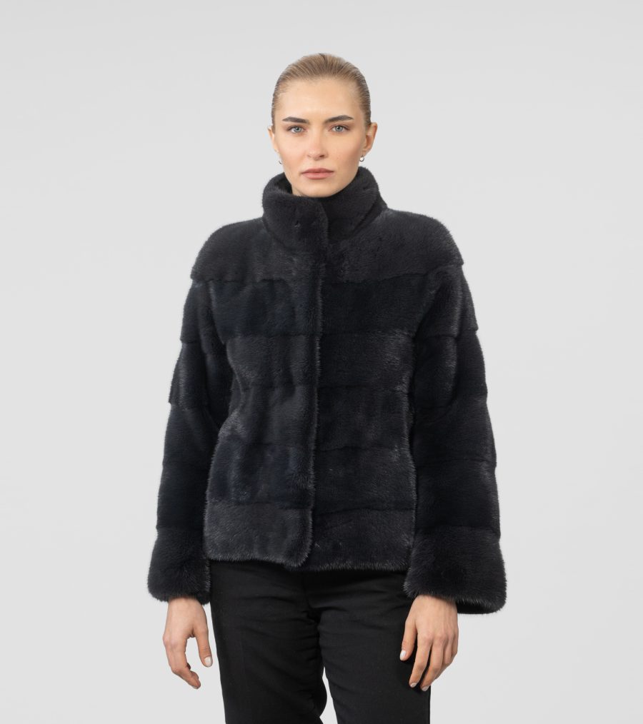 Horizontal Layer Black Mink Fur Jacket