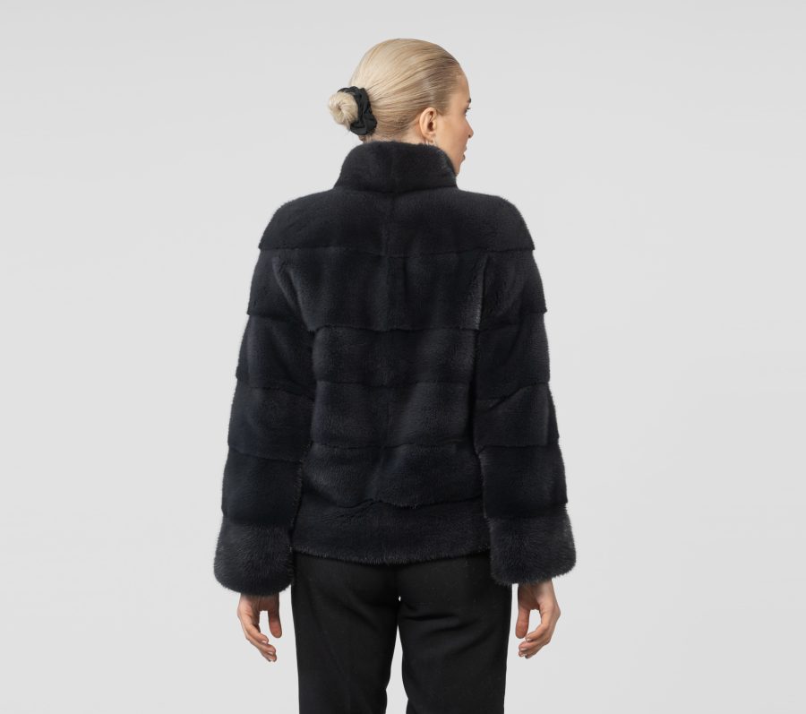Horizontal Layer Black Mink Fur Jacket