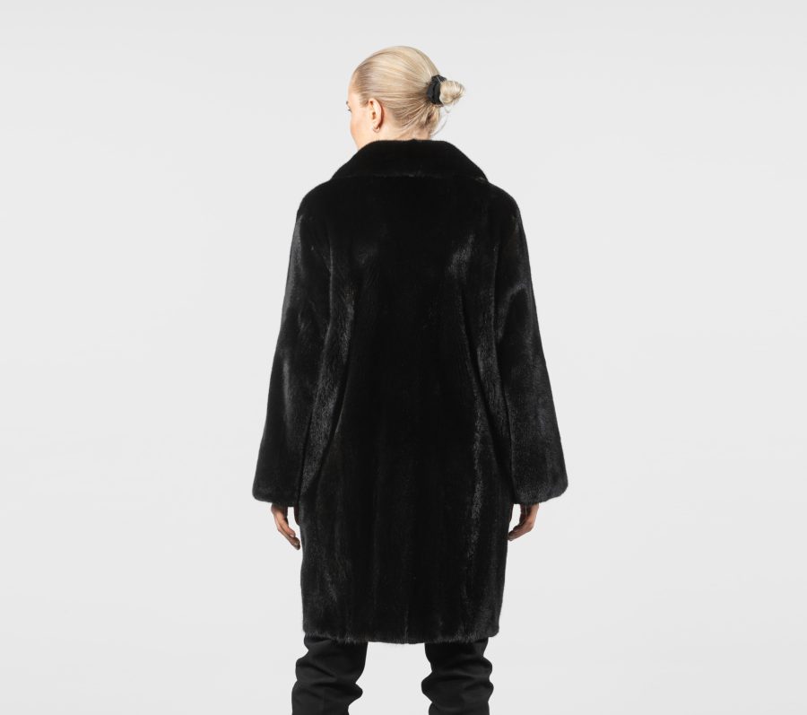 Black Notched Collar Mink Fur Coat