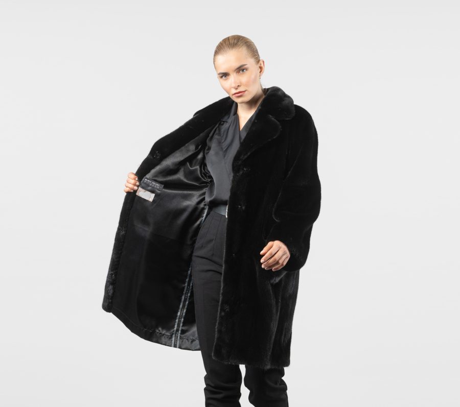 Black Notched Collar Mink Fur Coat