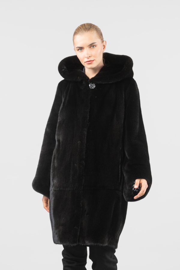 Hooded Blackglama Mink Fur Coat