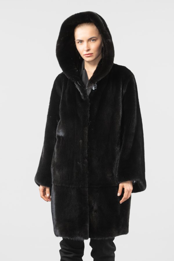 Hooded Blackglama Mink Fur Coat