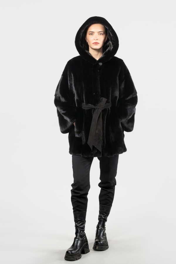 Belted Blackglama Mink Fur Jacket