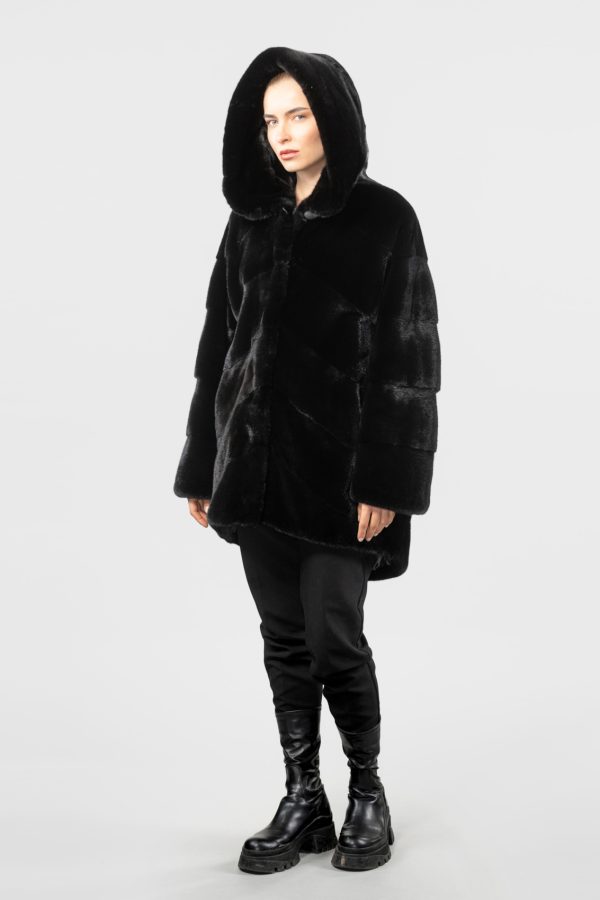 Diagonal Blackglama Mink Fur Coat