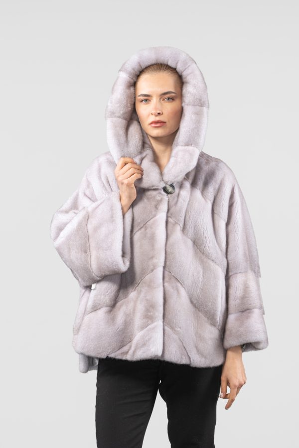 Diagonal Layer Mink Fur Jacket With Hood