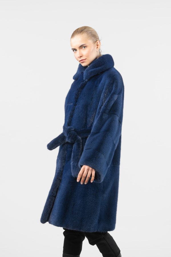 Blue Mink Fur Coat With Belt