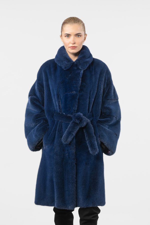 Blue Mink Fur Coat With Belt