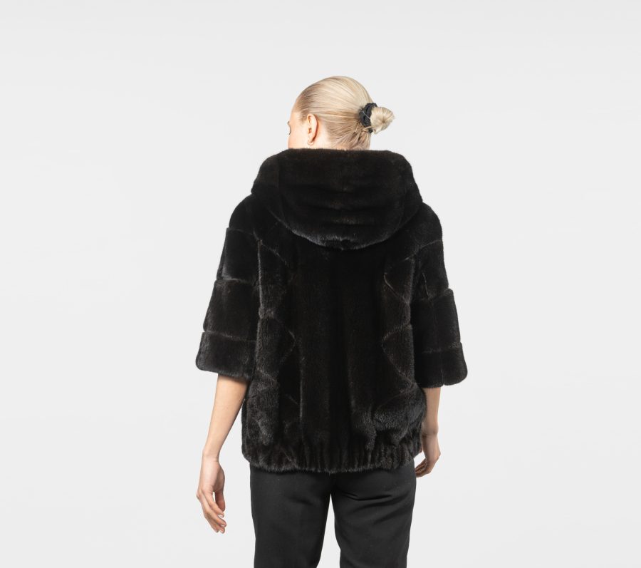 Black Mink Fur Jacket With 2/4 Sleeves