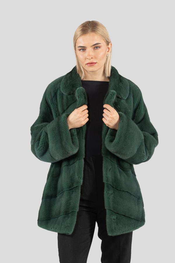 Forest Green Diagonal Mink Fur Jacket