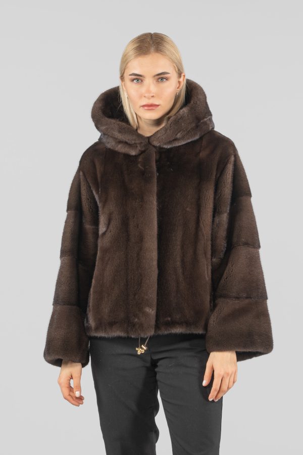 Brown Short Mink Fur Jacket With Hood