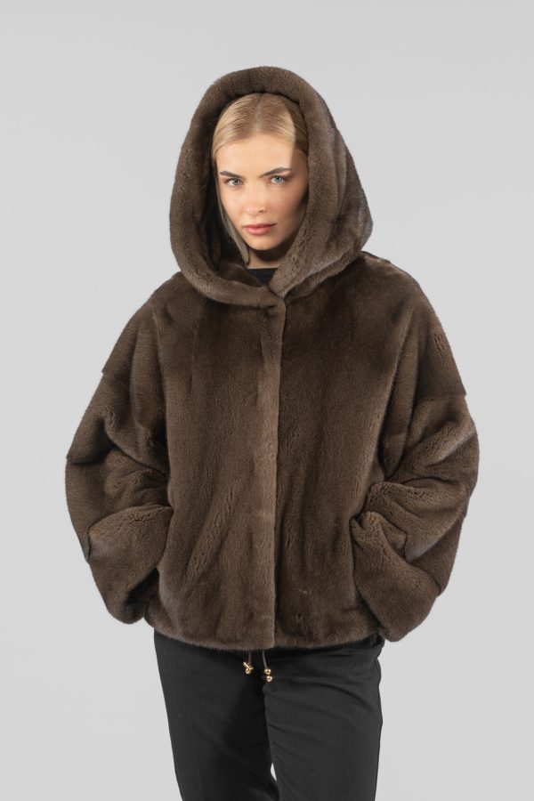 Brown Mink Fur Coat 2 in 1 Styles Mink Fur Jacket 