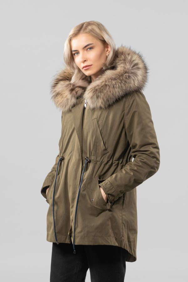 Oil Green Parka With Sable Fur Lining