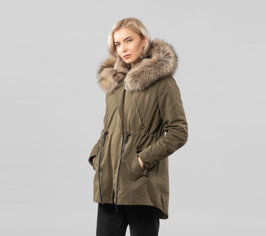 Oil Green Parka With Sable Fur Lining