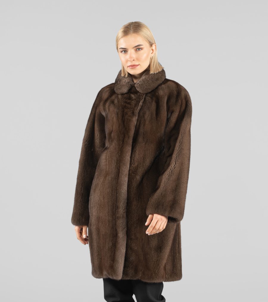 Brown Mink Fur Jacket With Notched Collar- 100% Real Fur - Haute Acorn