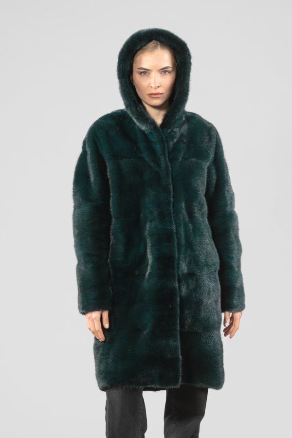 Horizontal Layer Green Mink Fur Jacket