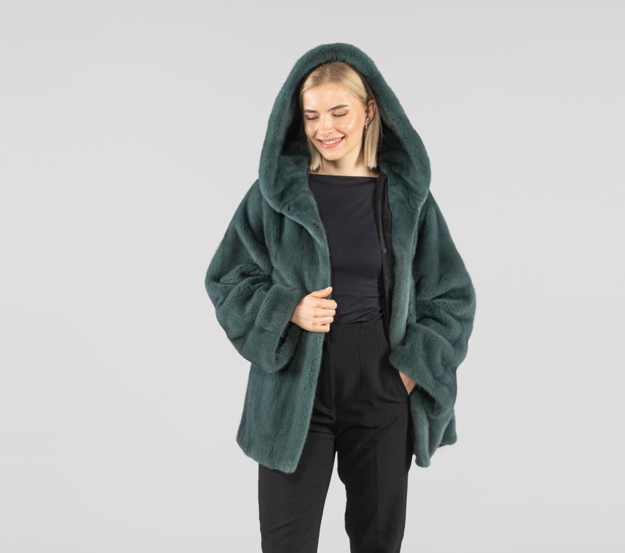 Hooded Green Mink Fur Jacket