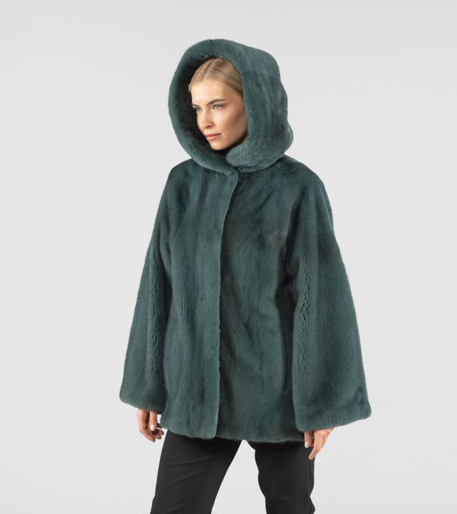 Hooded Green Mink Fur Jacket