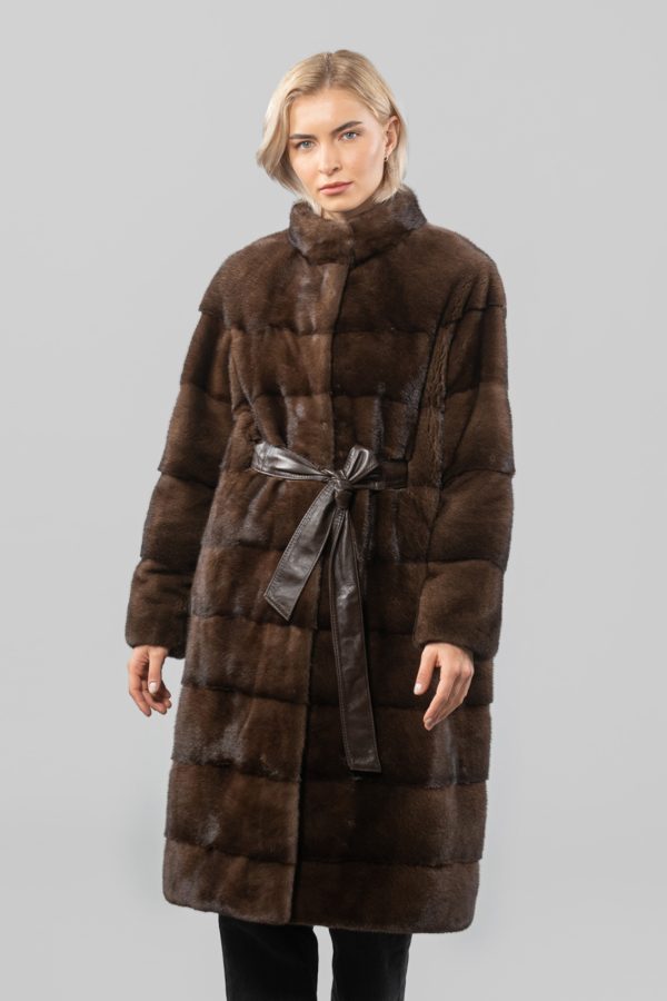 Long Brown Mink Fur Jacket With Belt