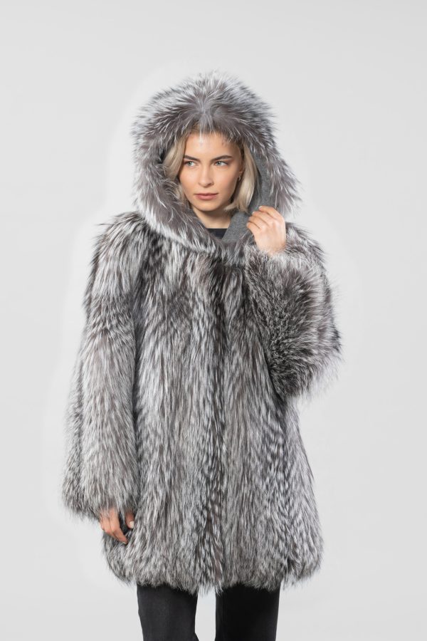 Silver Fox Fur Jacket With Hood