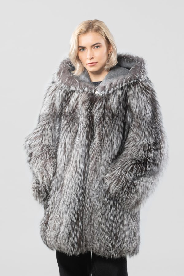 Silver Fox Fur Jacket With Hood