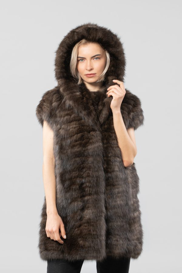 Sable Fur Vest With Hood