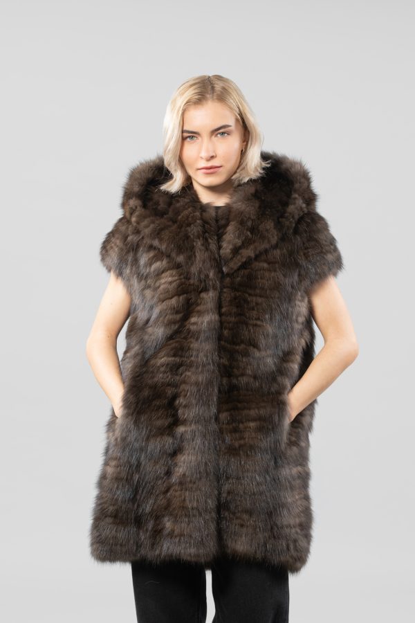 Sable Fur Vest With Hood