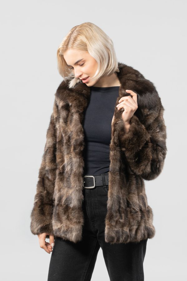 Cropped Sable Fur Jacket In Brown Color