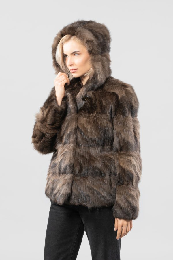Cropped Hooded Sable Fur Jacket