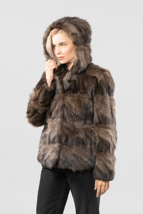 Short Sable Fur Jacket With Hood - 100% Real Fur - Haute Acorn