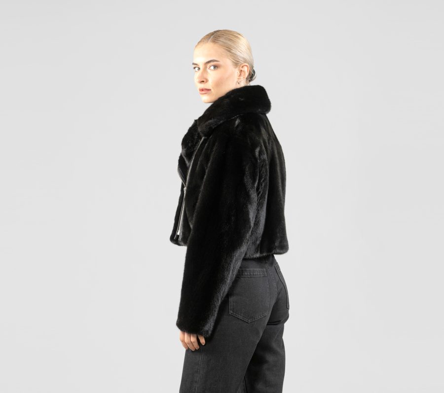 Short Black Zippered Mink Fur Jacket