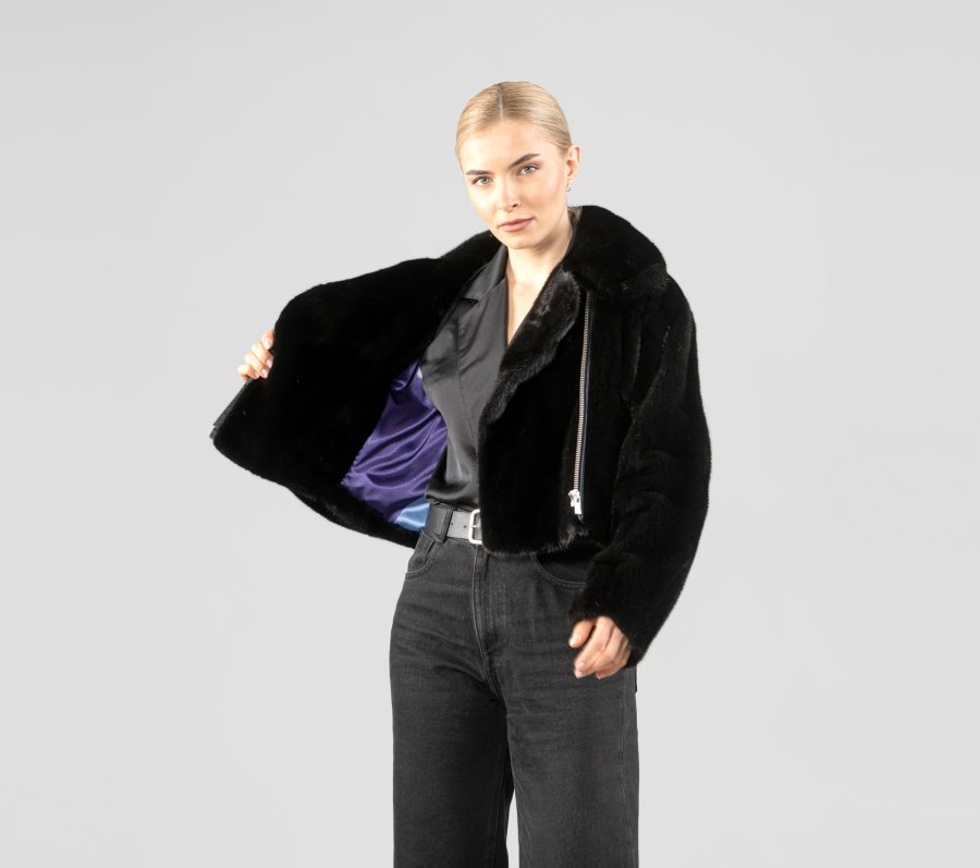 Short Black Zippered Mink Fur Jacket