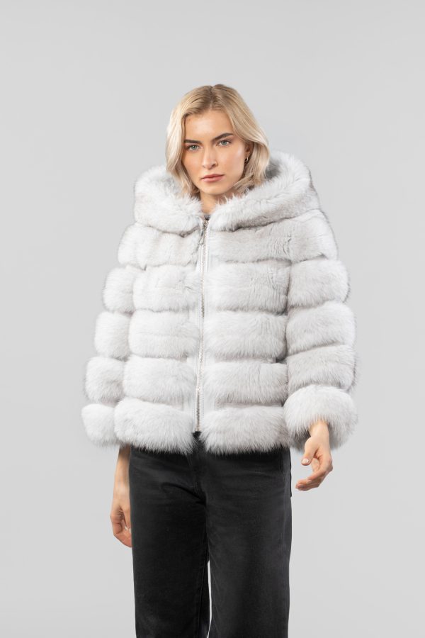 Hooded White Fox Fur Jacket