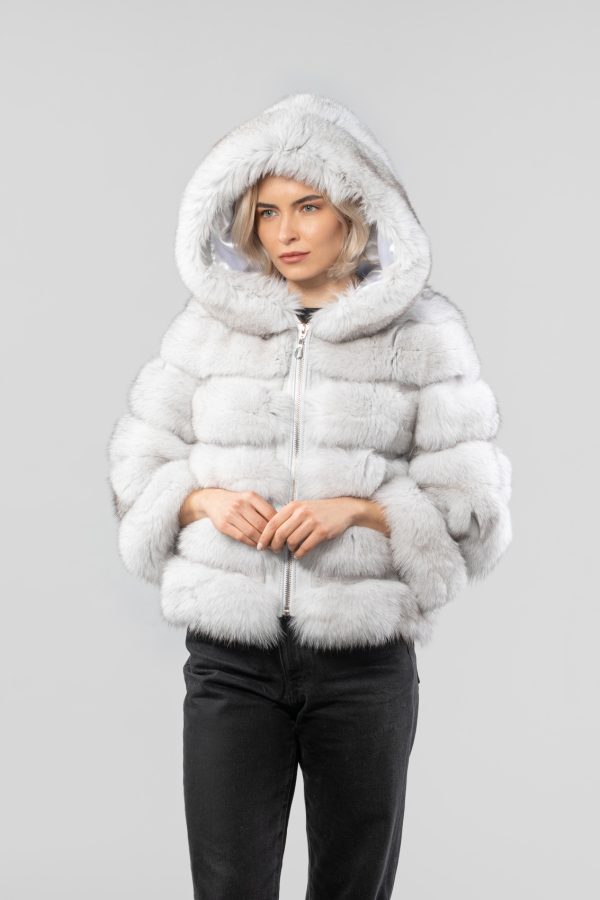 Hooded White Fox Fur Jacket