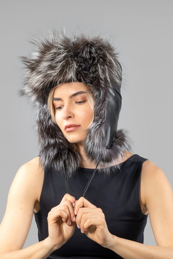 Lamb Leather Trapper Hat With Fox Fur