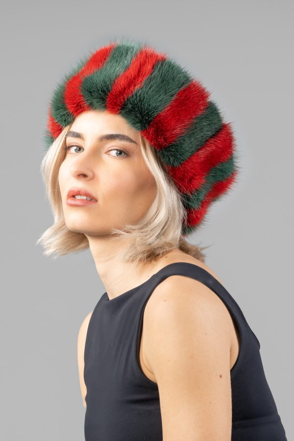 Green And Red Mink Fur Headband
