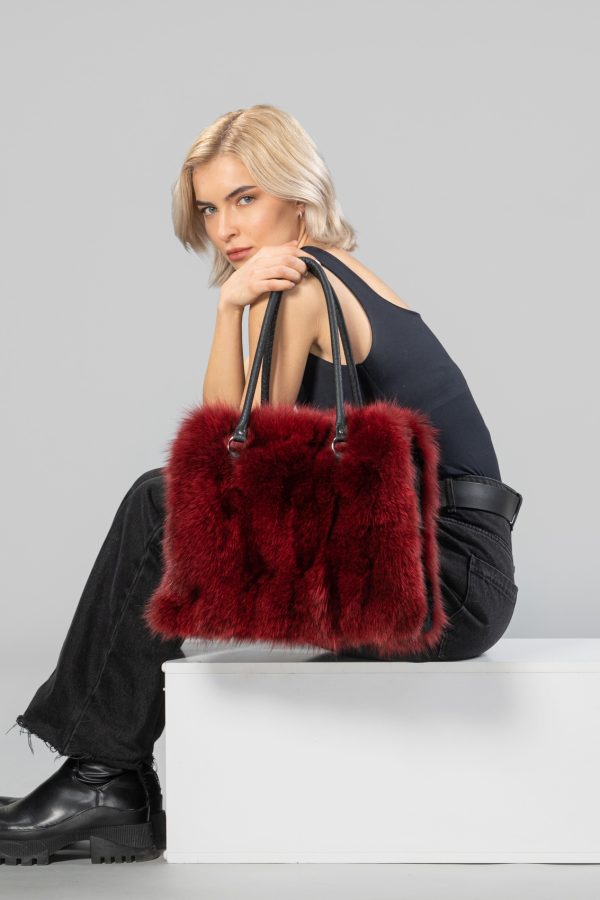 Red Color Fox Fur Handbag