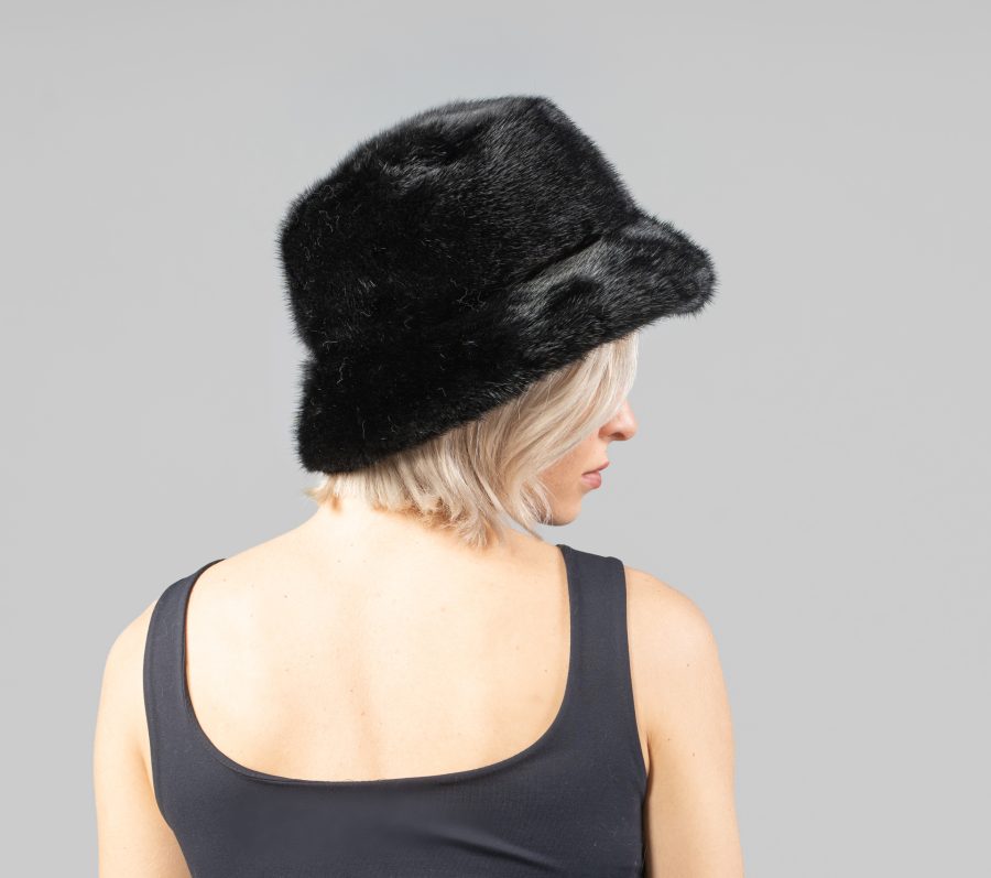 Black Mink Fur Bucket Hat