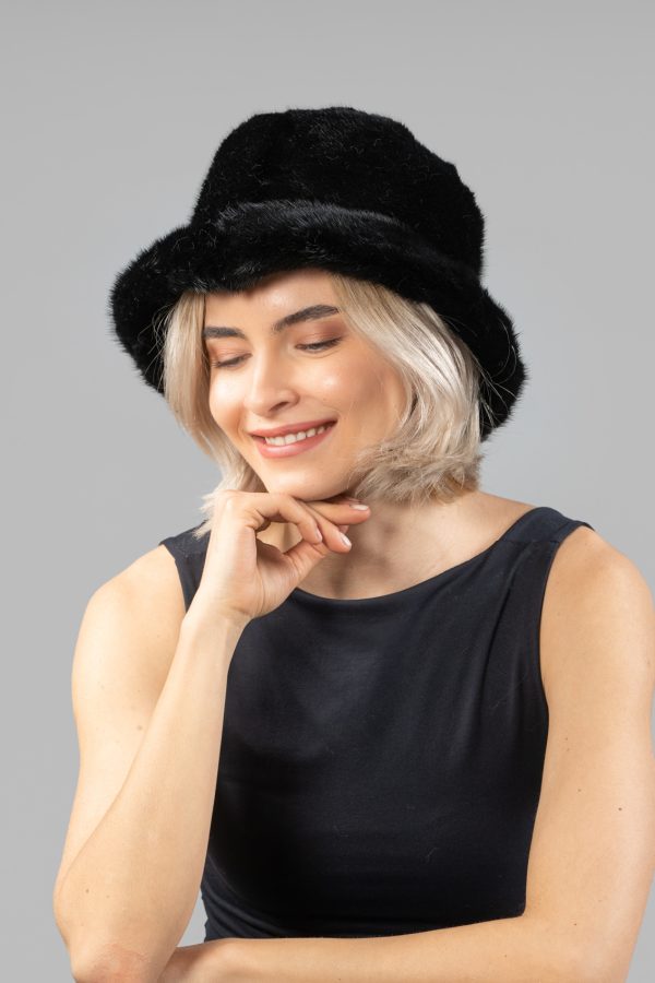 Black Mink Fur Bucket Hat