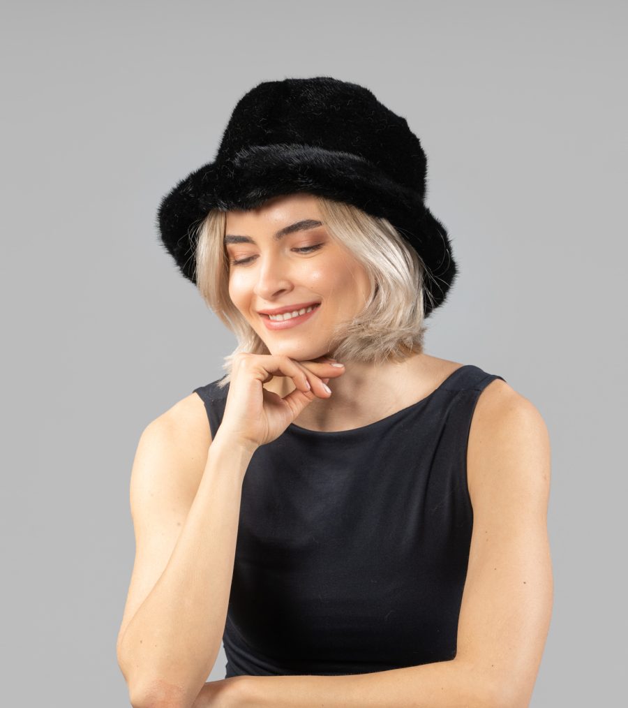 Black Mink Fur Bucket Hat