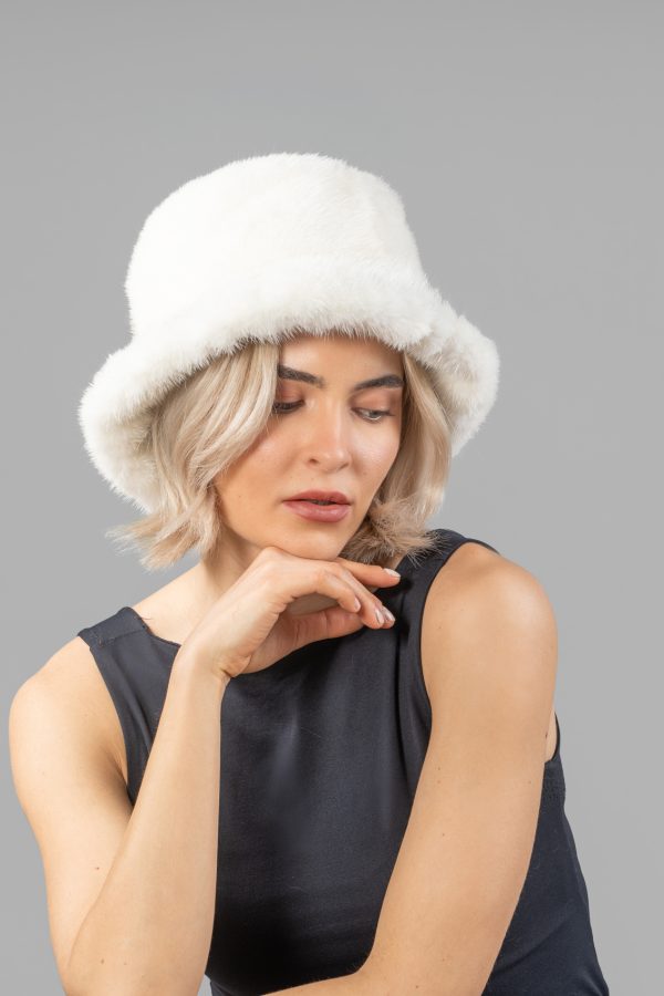 White Mink Fur Bucket Hat