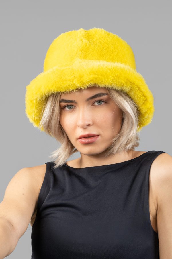 Yellow Mink Fur Bucket Hat
