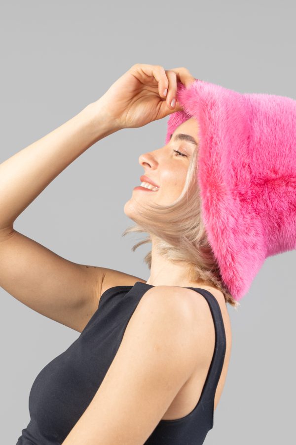 Pink Mink Fur Bucket Hat