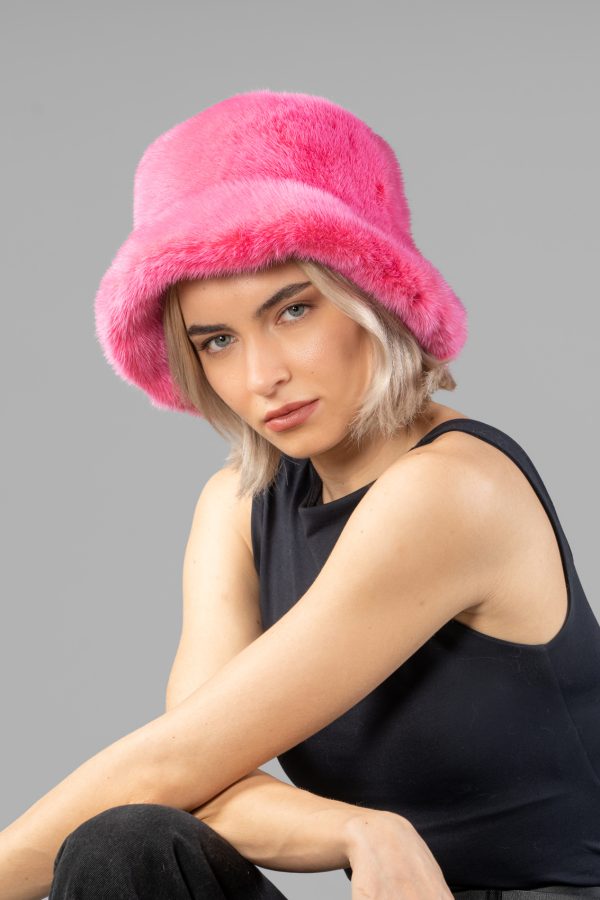 Pink Mink Fur Bucket Hat