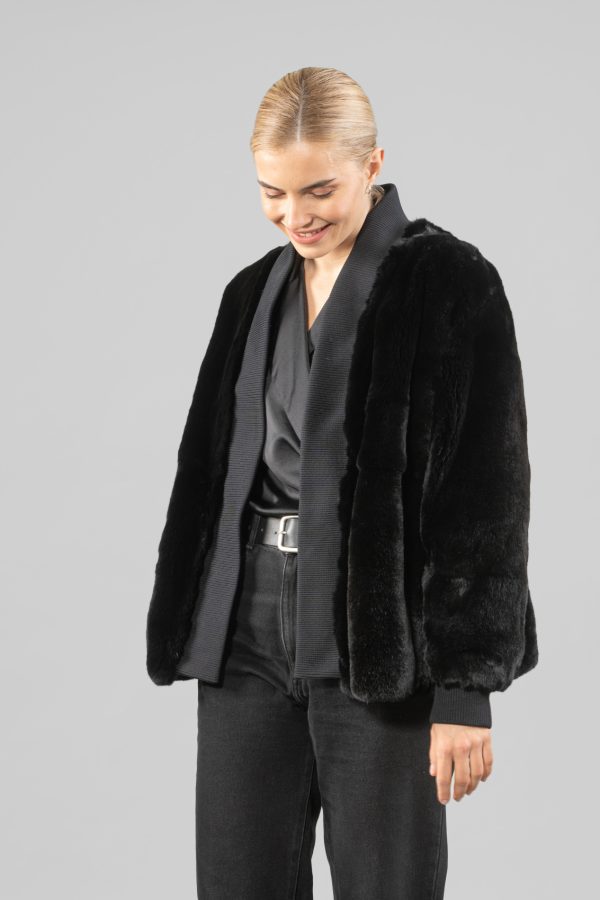 Black No Closure Rabbit Fur Jacket