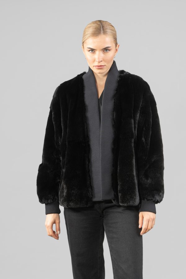 Black No Closure Rabbit Fur Jacket