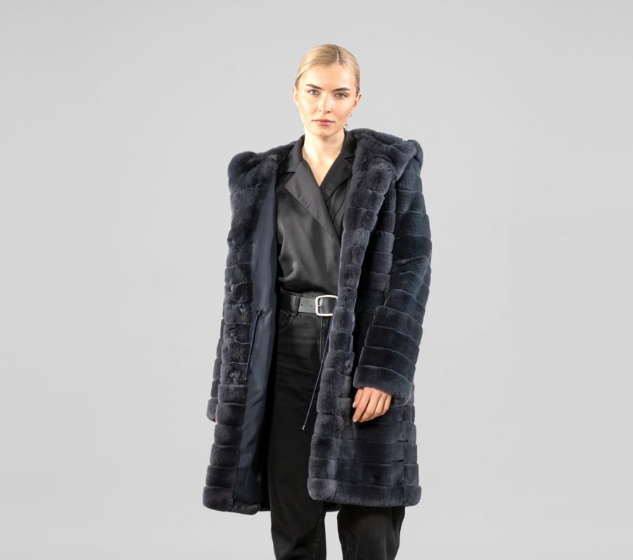 Grey Horizontal Rabbit Fur Coat