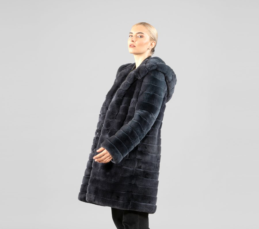 Grey Horizontal Rabbit Fur Coat