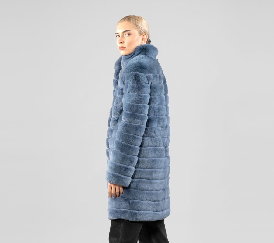Blue Horizontal Rabbit Fur Coat